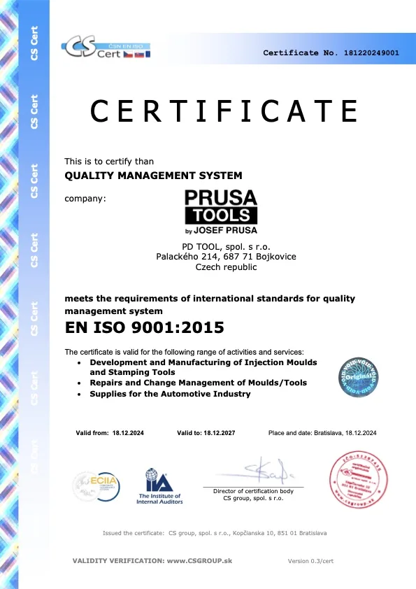 Certifikát ISO 9001 - anglická verze